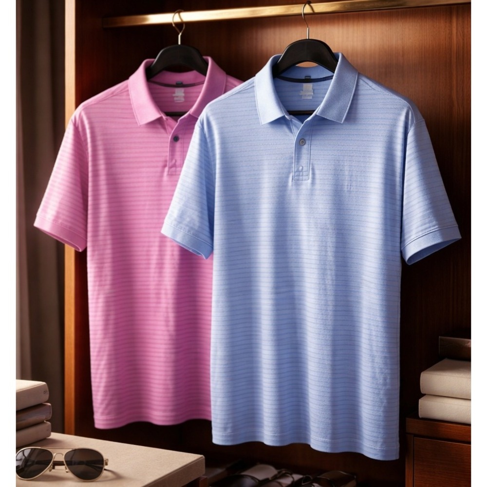 Tommy Bahama Men's XL Lot of 2 Striped Polo Shirt Golf Short Sleeve Pink Blue